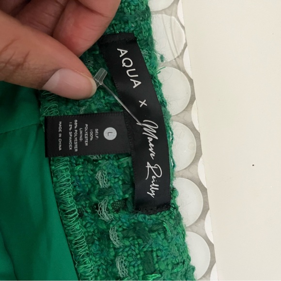 Aqua + Maeve Reilly Green Tweed Button-Front Mini Skirt - Picture 4 of 7